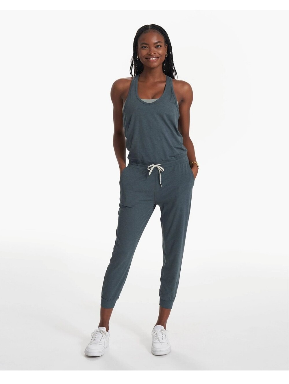 Vuori Lux Harem Racerback Jumpsuit In Jade Size Medium